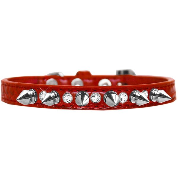 Mirage Pet Products Silver Spike & Clear Jewel Croc Dog CollarRed Size 12 720-17 RDC12